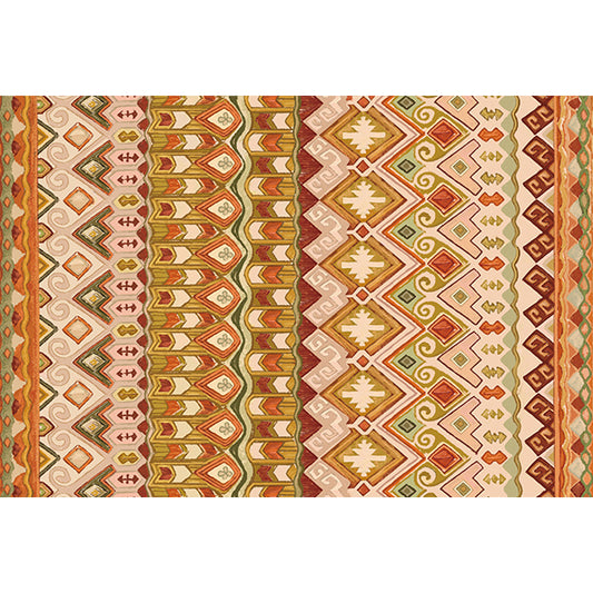 Orange Americana Indoor Rug Striped Indian Tribal Graphic Floor Covering with feathery headdress Synthetic Non-Slip Backing Rug Clearhalo 'Area Rug' 'Rugs' 'Southwestern' Rug' 1504372