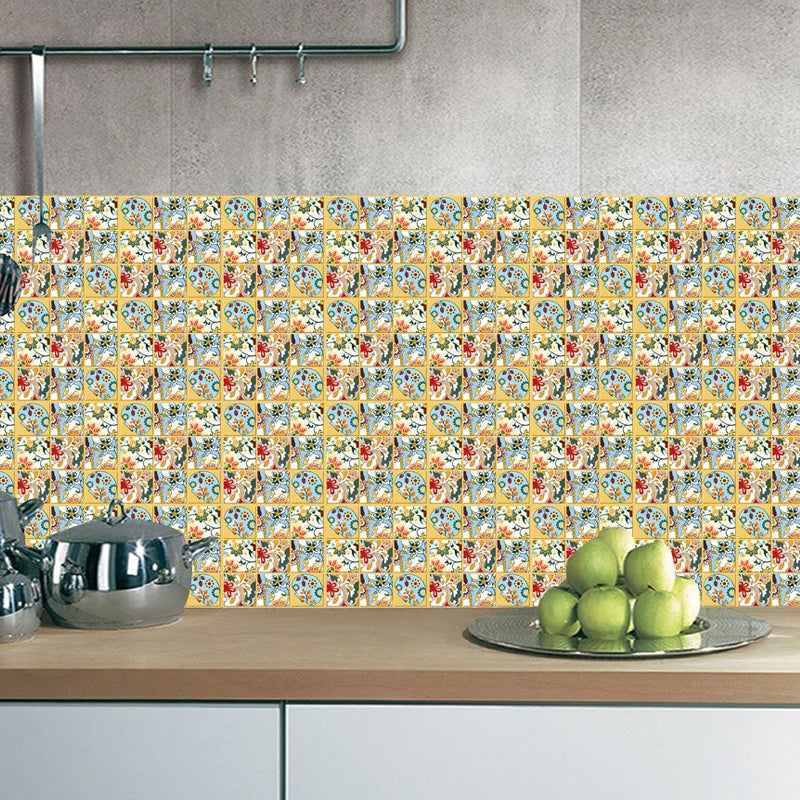 Exotic Floral Print Wallpaper Panels for Kitchen Mosaic Tile Stick On Wall Decor, 7.2-sq ft Clearhalo 'Wall Decor' 'Wallpaper' 1504617