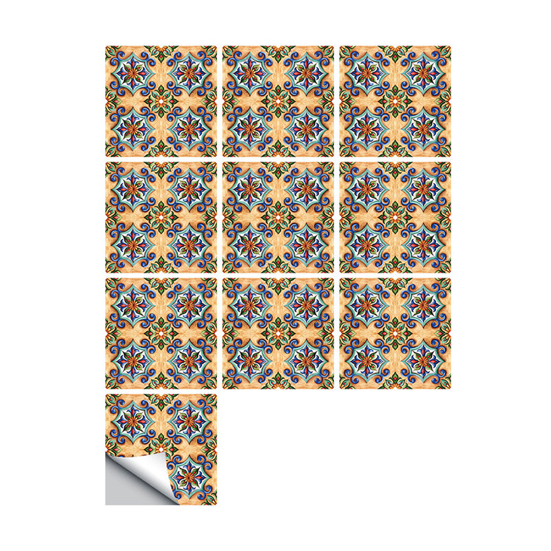 Floral Moroccan Tiles Wallpaper Panel Boho PVC Wall Art in Blue-Brown, Easy Peel off Clearhalo 'Wall Decor' 'Wallpaper' 1504624