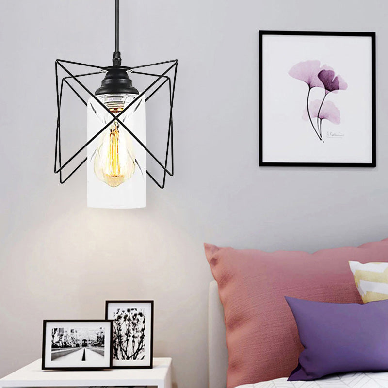 1 Bulb Hanging Ceiling Light with Wire Frame Shade Metal Industrial Bedroom Pendant Lighting Clearhalo 'Art Deco Pendants' 'Black' 'Cast Iron' 'Ceiling Lights' 'Ceramic' 'Crystal' 'Industrial Pendants' 'Industrial' 'Metal' 'Middle Century Pendants' 'Pendant Lights' 'Pendants' 'Rustic Pendants' 'Tiffany' Lighting' 150468
