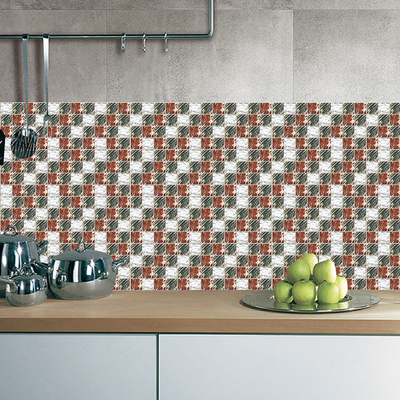 Contemporary Mosaic Marble Wallpapers for Kitchen 7.2-sq ft Wall Covering in Grey-Red, Adhesive Clearhalo 'Wall Decor' 'Wallpaper' 1504702