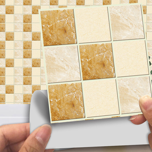 Self-Stick Mosaic Tile Wallpaper Panels Yellow-Brown Modern Style Wall Covering for Bathroom Clearhalo 'Wall Decor' 'Wallpaper' 1504763
