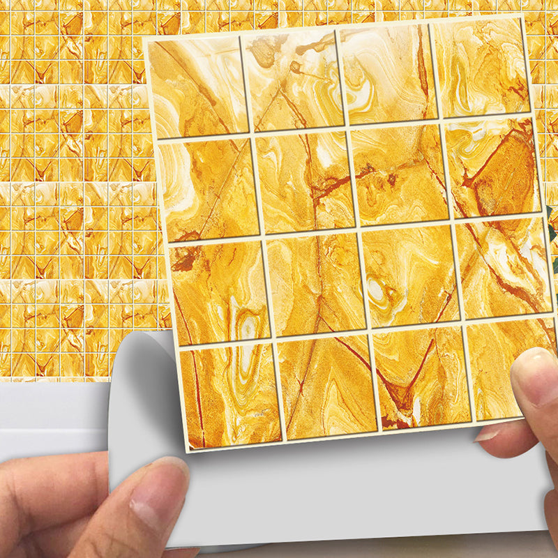 Yellow Faux Marble Wallpaper Panels Pick Up Stick Wall Art for Washroom (30 Pieces) Clearhalo 'Wall Decor' 'Wallpaper' 1504768