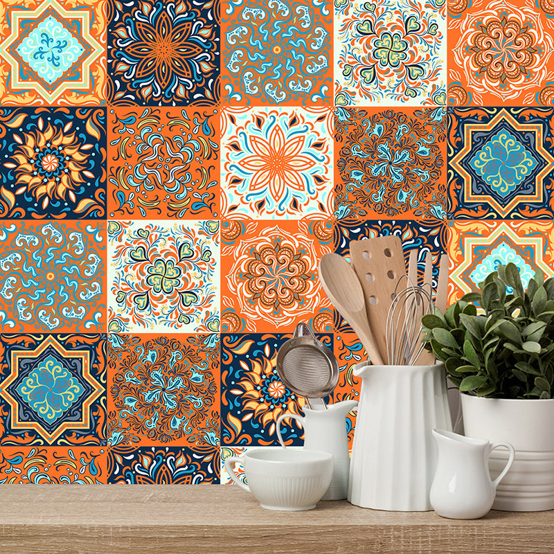 10 Pcs Mandala Wallpapers Peel and Paste Bohemian Kitchen Wall Decoration, 9.7-sq ft Orange Clearhalo 'Wall Decor' 'Wallpaper' 1504925