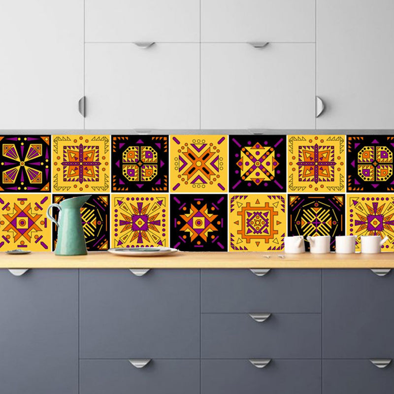 10 Pcs Tribal Pattern Wallpapers Yellow Boho Chic Wall Art for Kitchen, Peel and Paste Yellow Clearhalo 'Wall Decor' 'Wallpaper' 1504984