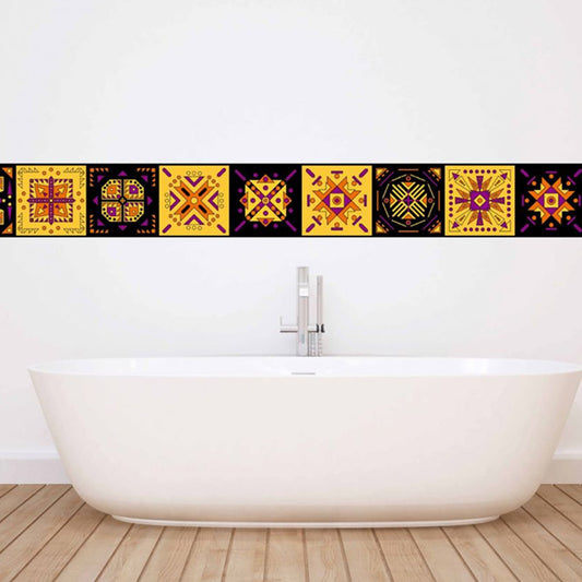 10 Pcs Tribal Pattern Wallpapers Yellow Boho Chic Wall Art for Kitchen, Peel and Paste Clearhalo 'Wall Decor' 'Wallpaper' 1504985