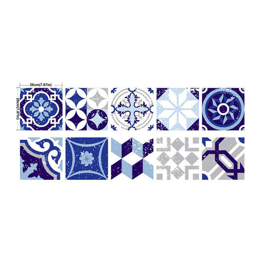 Mediterranean Geometric Tiles Wallpapers for Kitchen 10 Pieces 8' x 8" Wall Decor in Blue, Stick On Clearhalo 'Wall Decor' 'Wallpaper' 1504992