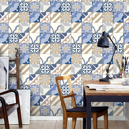 Abstract Tile Wallpaper Panel Set Pick Up Sticks Mediterranean Dining Room Wall Decor, 10.8-sq ft (5 Pcs) Clearhalo 'Wall Decor' 'Wallpaper' 1505005