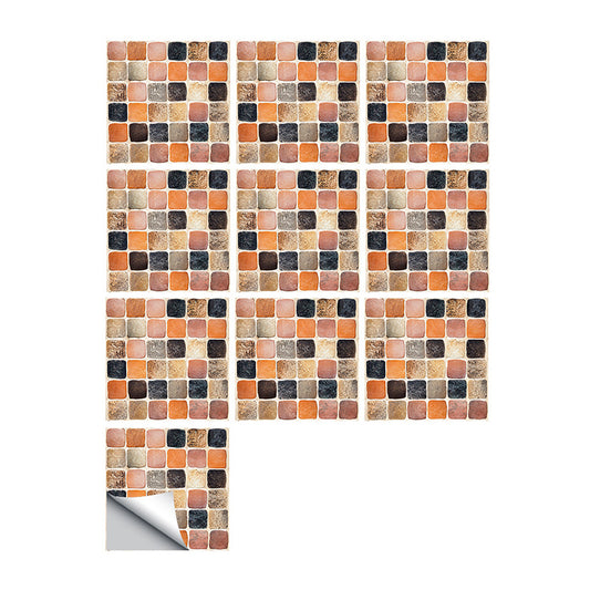 Orange Mosaic Tiles Wallpaper Panel Set Self-Adhesive Wall Decor for Bathroom, 10 Pieces Clearhalo 'Wall Decor' 'Wallpaper' 1505041