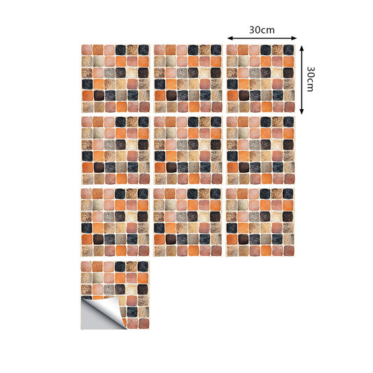 Orange Mosaic Tiles Wallpaper Panel Set Self-Adhesive Wall Decor for Bathroom, 10 Pieces Clearhalo 'Wall Decor' 'Wallpaper' 1505042