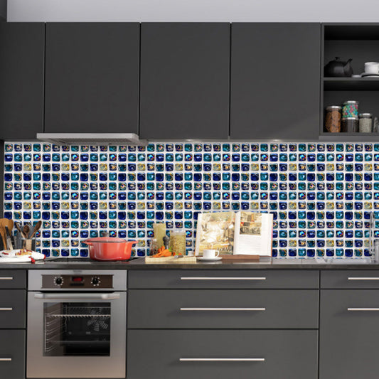 Modern Faux Embossed Tiles Wallpapers Blue Mosaic Effect Adhesive Wall Decor for Kitchen, 10 Pieces Clearhalo 'Wall Decor' 'Wallpaper' 1505069