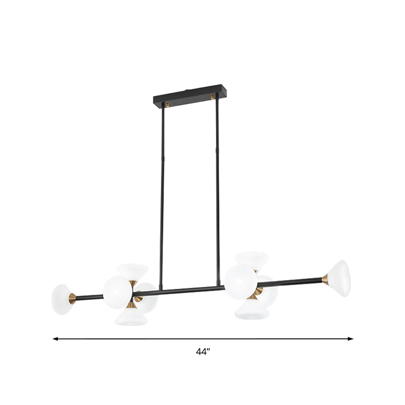 Modern 6/10-Head LED Island Pendant with White Glass Shade Black Linear Ceiling Light Fixture in Warm/White Light Clearhalo 'Ceiling Lights' 'Island Lights' Lighting' 150523