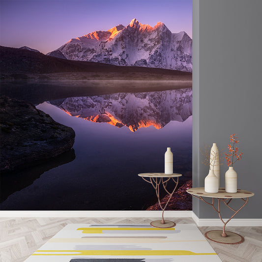 Snow Mountain River Reflection Mural Modern Washable Indoor Wall Covering in Purple, Custom-Print Clearhalo 'Wall Decor' 'Wall Mural' 1505299