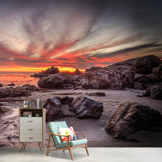 Giant Modernist Mural Wallpaper Brown Tidal Flats with Evening Glow Sky Wall Art Clearhalo 'Wall Decor' 'Wall Mural' 1505304