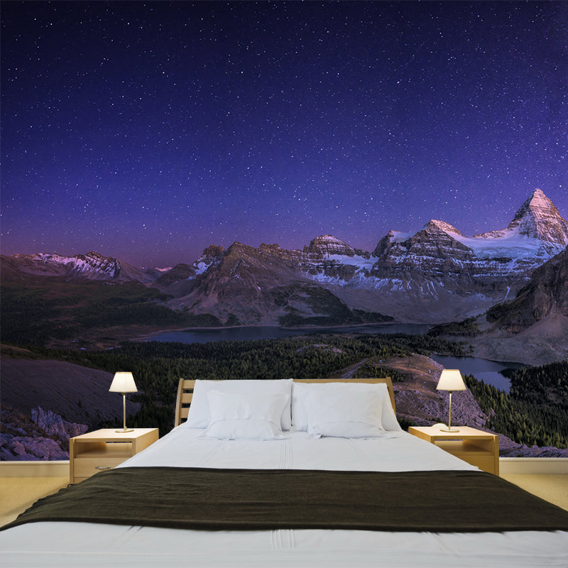 Purple Starry Night View Mural Mountain Scenery Modern Waterproof Wall Decor for Home Purple Clearhalo 'Wall Decor' 'Wall Mural' 1505328