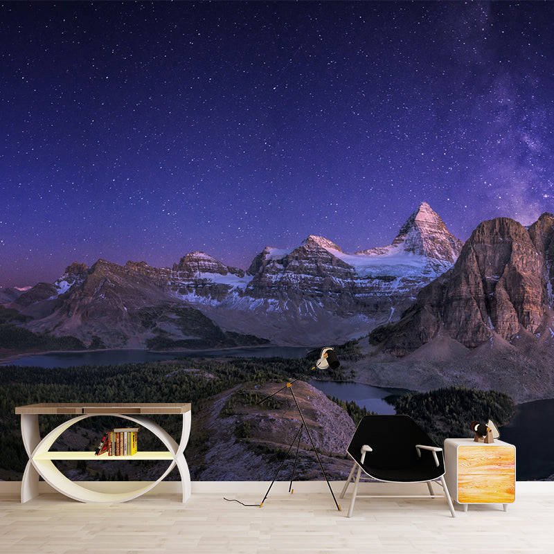 Purple Starry Night View Mural Mountain Scenery Modern Waterproof Wall Decor for Home Clearhalo 'Wall Decor' 'Wall Mural' 1505330