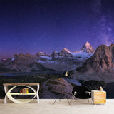 Purple Starry Night View Mural Mountain Scenery Modern Waterproof Wall Decor for Home Clearhalo 'Wall Decor' 'Wall Mural' 1505330