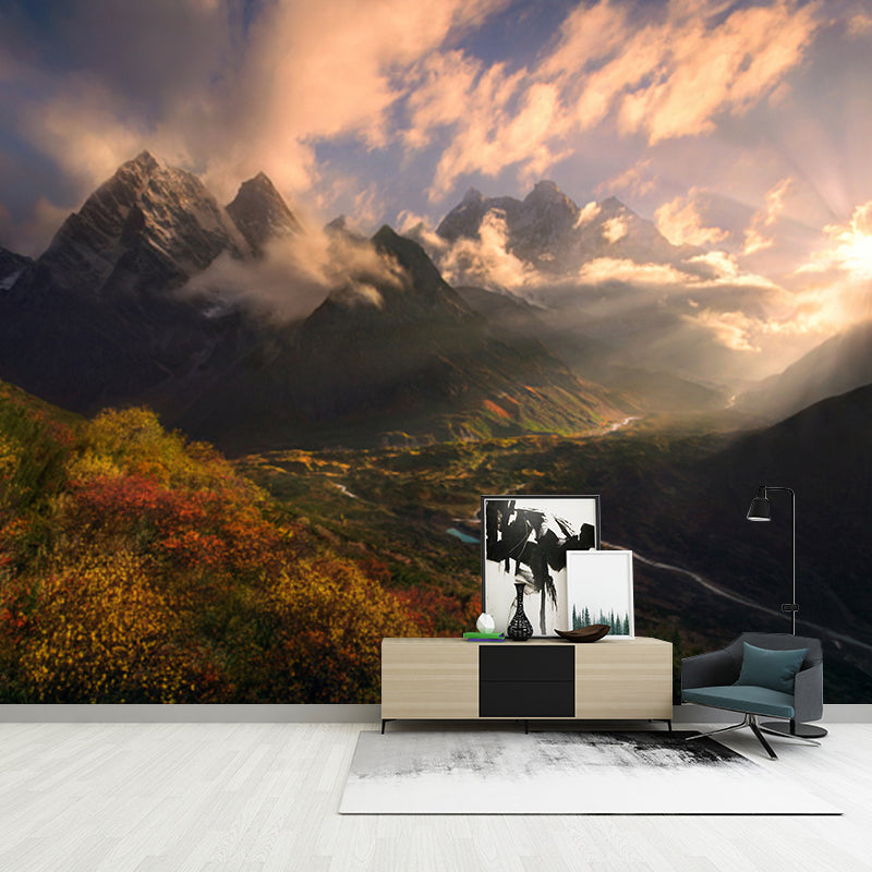 Sunburst Mountain Landscape Mural Modern Waterproofing Hallway Wall Decor, Made to Measure Clearhalo 'Wall Decor' 'Wall Mural' 1505345