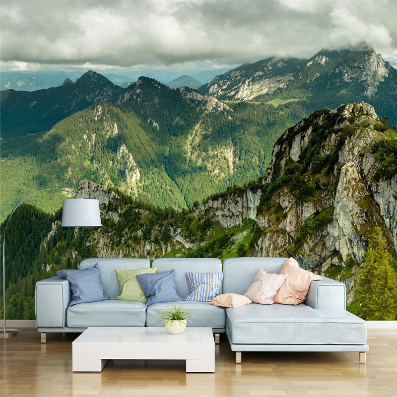 Aerial View of Mountain Mural Wallpaper Green Modern Style Wall Covering for Living Room Clearhalo 'Wall Decor' 'Wall Mural' 1505424