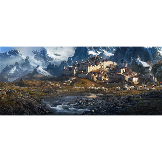 Whole Snow Landscape Wall Mural for Home Mountain with Nomadic Houses Wall Decor in Brown, Washable Clearhalo 'Wall Decor' 'Wall Mural' 1505456