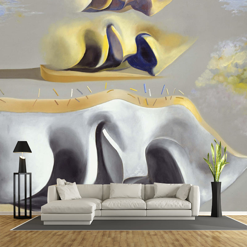 Surreal Salvador Dali Artwork Mural Grey Three Glorious Enigmas of Gala Wall Covering Grey Clearhalo 'Wall Decor' 'Wall Mural' 1505498