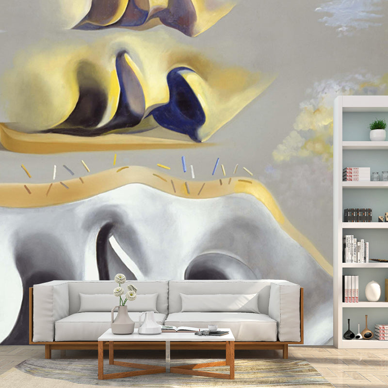 Surreal Salvador Dali Artwork Mural Grey Three Glorious Enigmas of Gala Wall Covering Clearhalo 'Wall Decor' 'Wall Mural' 1505500