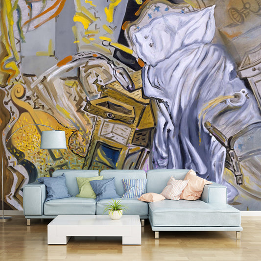 Yellow Chaotic Bedroom Wall Mural Surrealist Stain Resistant Indoor Wall Art, Customized Size Clearhalo 'Wall Decor' 'Wall Mural' 1505504