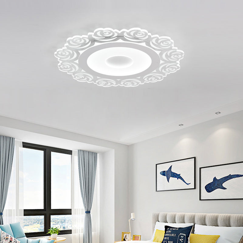 Circular LED Ceiling Light with Flower Pattern Modern Acrylic Flush Mount Light for Living Room in White, 16"/19.5"/23.5" Dia White Clearhalo 'Ceiling Lights' 'Close To Ceiling Lights' 'Close to ceiling' 'Flush mount' Lighting' 150551