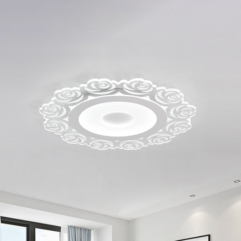 Circular LED Ceiling Light with Flower Pattern Modern Acrylic Flush Mount Light for Living Room in White, 16"/19.5"/23.5" Dia Clearhalo 'Ceiling Lights' 'Close To Ceiling Lights' 'Close to ceiling' 'Flush mount' Lighting' 150552