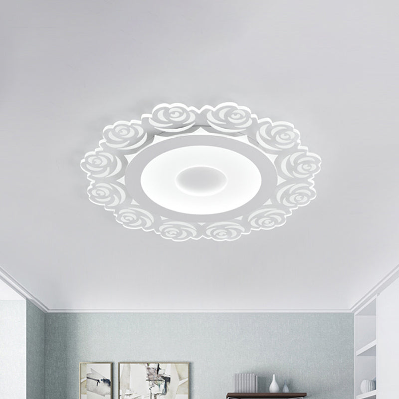 Circular LED Ceiling Light with Flower Pattern Modern Acrylic Flush Mount Light for Living Room in White, 16"/19.5"/23.5" Dia Clearhalo 'Ceiling Lights' 'Close To Ceiling Lights' 'Close to ceiling' 'Flush mount' Lighting' 150553