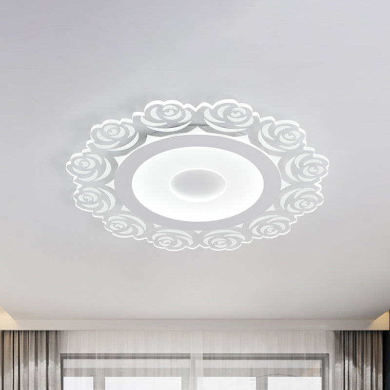 Circular LED Ceiling Light with Flower Pattern Modern Acrylic Flush Mount Light for Living Room in White, 16"/19.5"/23.5" Dia Clearhalo 'Ceiling Lights' 'Close To Ceiling Lights' 'Close to ceiling' 'Flush mount' Lighting' 150555