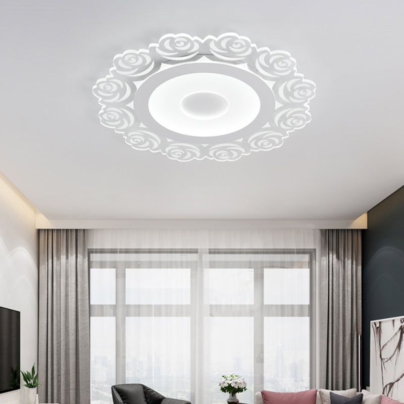 Circular LED Ceiling Light with Flower Pattern Modern Acrylic Flush Mount Light for Living Room in White, 16"/19.5"/23.5" Dia Clearhalo 'Ceiling Lights' 'Close To Ceiling Lights' 'Close to ceiling' 'Flush mount' Lighting' 150556