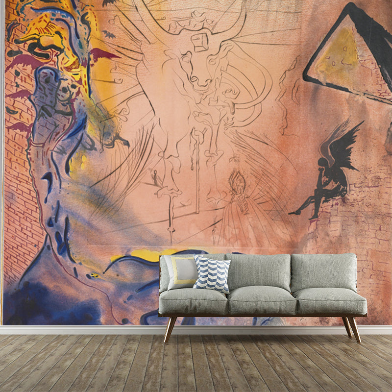 Surrealist Bull Sketch Wallpaper Mural Brown Indoor Wall Art, Customized Size Available Brown Clearhalo 'Wall Decor' 'Wall Mural' 1505598