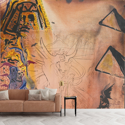 Surrealist Bull Sketch Wallpaper Mural Brown Indoor Wall Art, Customized Size Available Clearhalo 'Wall Decor' 'Wall Mural' 1505599