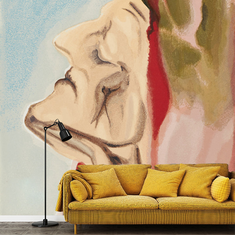 Aged Woman Side Portrait Mural in Brown Surrealism Wall Covering for Living Room Brown Clearhalo 'Wall Decor' 'Wall Mural' 1505618