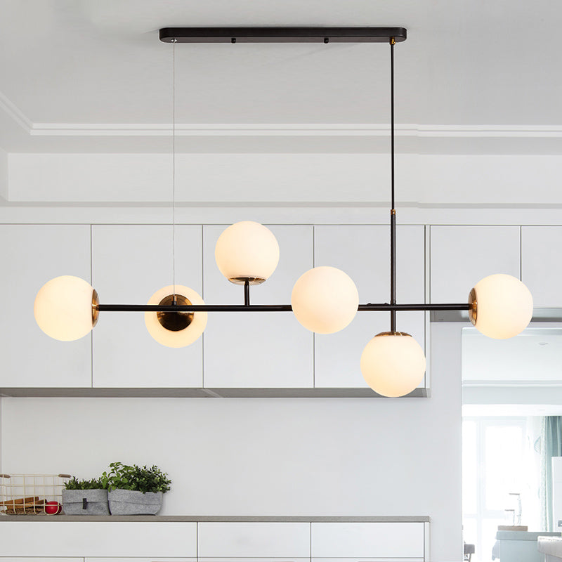 Industrial 6-Light Island Pendant with Amber/Milky White/Gradient Blue Glass Shade Brass Ball Ceiling Light with Adjustable Cord White Clearhalo 'Ceiling Lights' 'Glass shade' 'Glass' 'Island Lights' 'Pendant Lights' Lighting' 150563