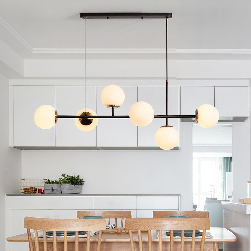 Industrial 6-Light Island Pendant with Amber/Milky White/Gradient Blue Glass Shade Brass Ball Ceiling Light with Adjustable Cord Clearhalo 'Ceiling Lights' 'Glass shade' 'Glass' 'Island Lights' 'Pendant Lights' Lighting' 150564
