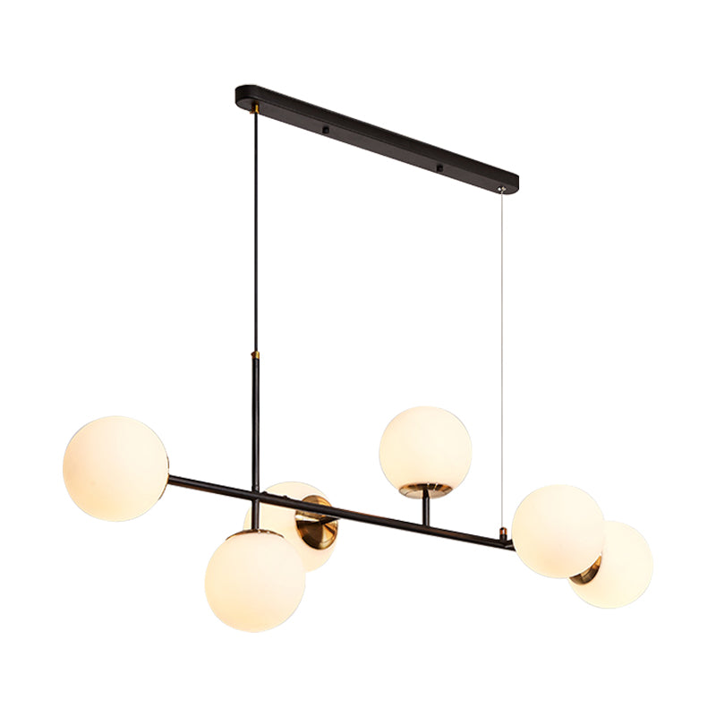 Industrial 6-Light Island Pendant with Amber/Milky White/Gradient Blue Glass Shade Brass Ball Ceiling Light with Adjustable Cord Clearhalo 'Ceiling Lights' 'Glass shade' 'Glass' 'Island Lights' 'Pendant Lights' Lighting' 150565