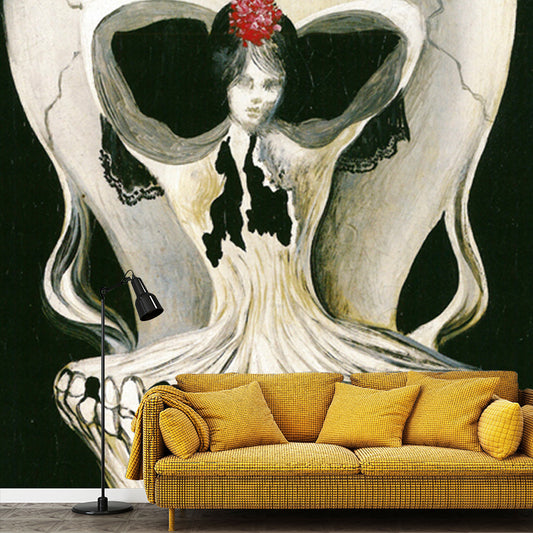 Surrealism Art Mural Wallpaper Black-White Ballerina in a Deaths Head Wall Decoration Clearhalo 'Wall Decor' 'Wall Mural' 1505679