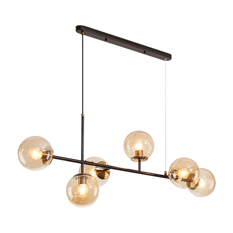 Industrial 6-Light Island Pendant with Amber/Milky White/Gradient Blue Glass Shade Brass Ball Ceiling Light with Adjustable Cord Clearhalo 'Ceiling Lights' 'Glass shade' 'Glass' 'Island Lights' 'Pendant Lights' Lighting' 150568