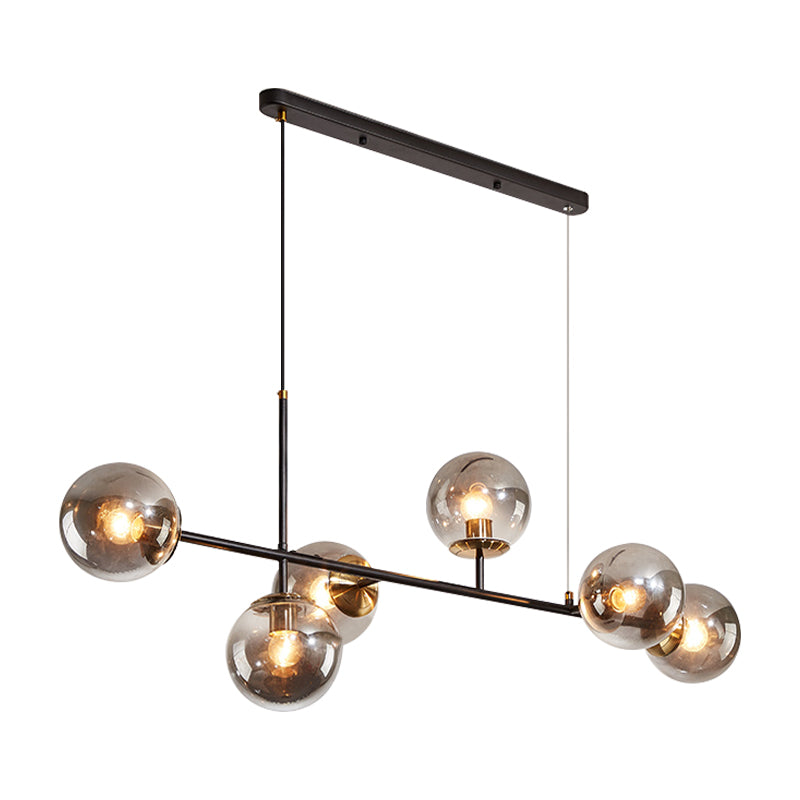 Industrial 6-Light Island Pendant with Amber/Milky White/Gradient Blue Glass Shade Brass Ball Ceiling Light with Adjustable Cord Clearhalo 'Ceiling Lights' 'Glass shade' 'Glass' 'Island Lights' 'Pendant Lights' Lighting' 150571