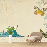 Surreal Butterflies Street Scene Mural Beige Water-Proof Wall Decor for Home Gallery Clearhalo 'Wall Decor' 'Wall Mural' 1505715