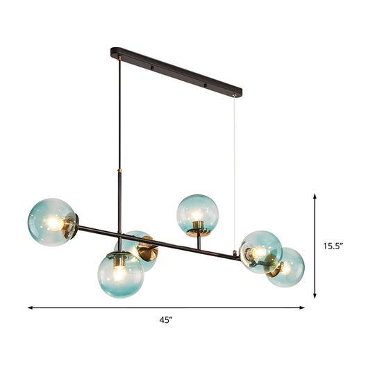 Industrial 6-Light Island Pendant with Amber/Milky White/Gradient Blue Glass Shade Brass Ball Ceiling Light with Adjustable Cord Clearhalo 'Ceiling Lights' 'Glass shade' 'Glass' 'Island Lights' 'Pendant Lights' Lighting' 150575