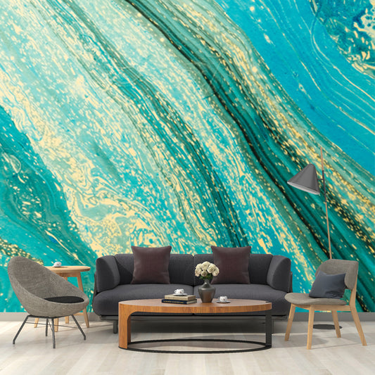 Custom Illustration Tropics Mural with Stream Pattern in Green, Non-Woven Fabric Clearhalo 'Wall Decor' 'Wall Mural' 1505775