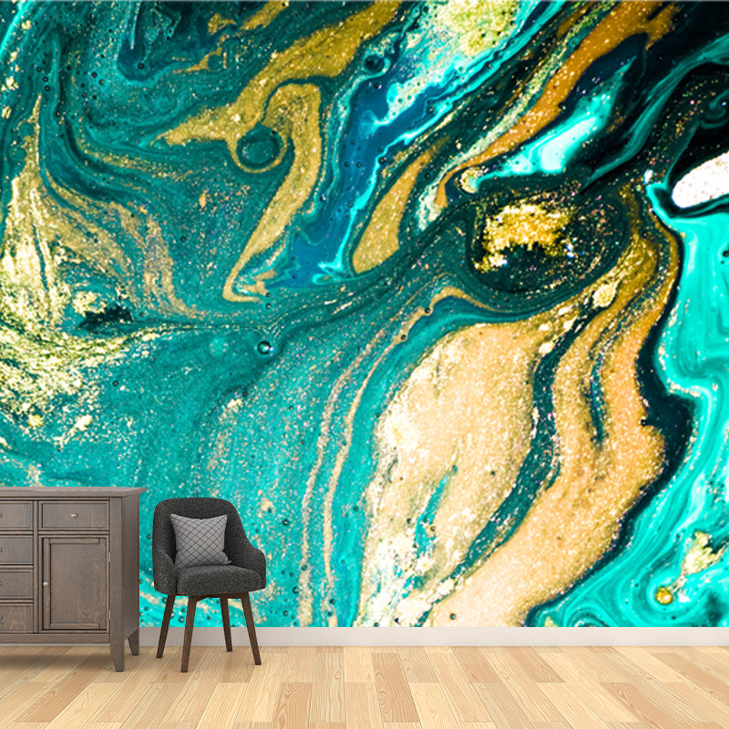 Aqua Mountainous Waves Wall Mural Ocean Tropical Washable Wall Decor for Corridor Clearhalo 'Wall Decor' 'Wall Mural' 1505804