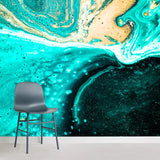 Aqua Mountainous Waves Wall Mural Ocean Tropical Washable Wall Decor for Corridor Clearhalo 'Wall Decor' 'Wall Mural' 1505805