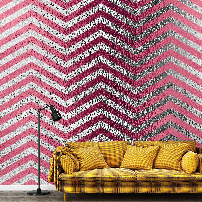 Washable Herringbone Foil Wall Mural Custom Modern Style Wall Art for Living Room Pink Clearhalo 'Wall Decor' 'Wall Mural' 1505838