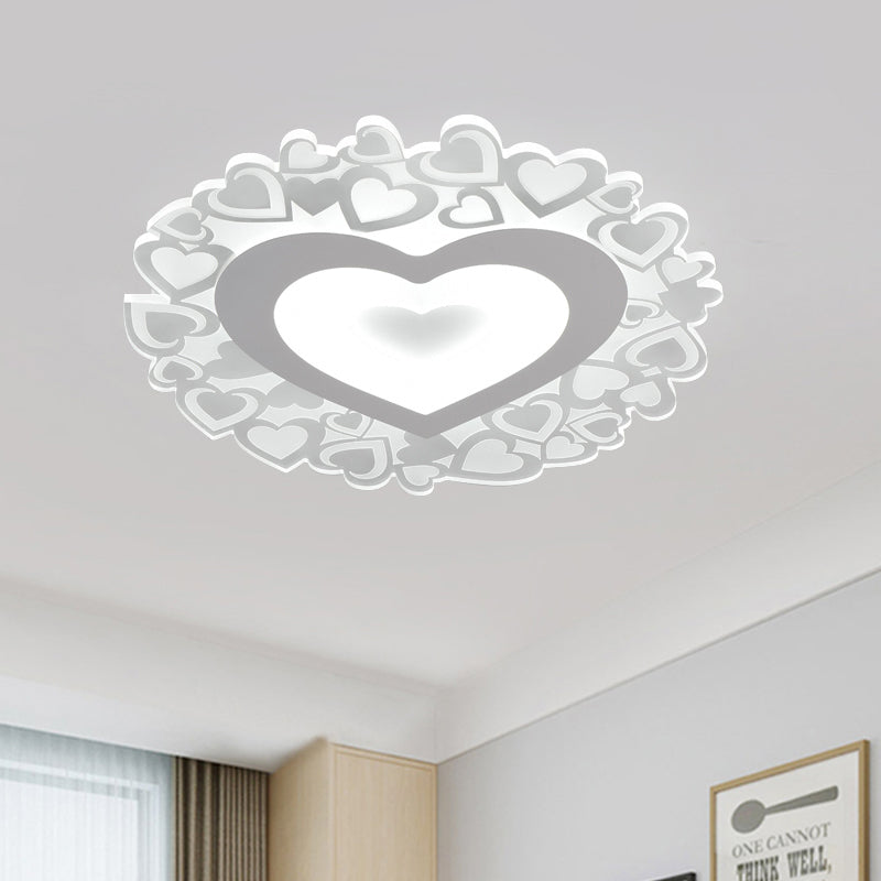 Heart Shaped Flush Mount Light Simple Acrylic LED White Ceiling Flush Mount for Bedroom in White, 18"/23.5" Dia Clearhalo 'Ceiling Lights' 'Close To Ceiling Lights' 'Close to ceiling' 'Flush mount' Lighting' 150589