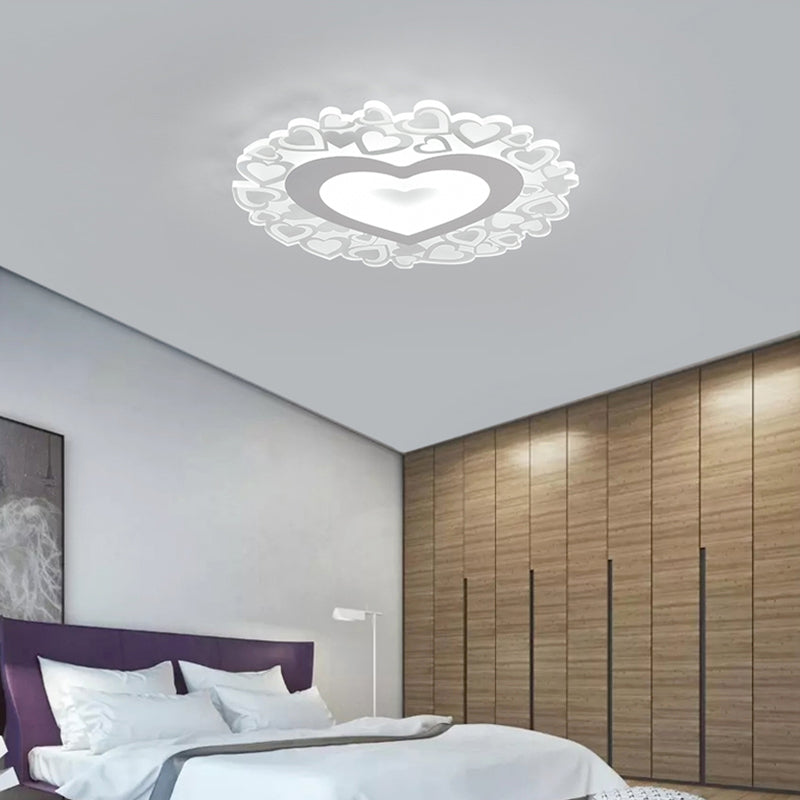 Heart Shaped Flush Mount Light Simple Acrylic LED White Ceiling Flush Mount for Bedroom in White, 18"/23.5" Dia Clearhalo 'Ceiling Lights' 'Close To Ceiling Lights' 'Close to ceiling' 'Flush mount' Lighting' 150591