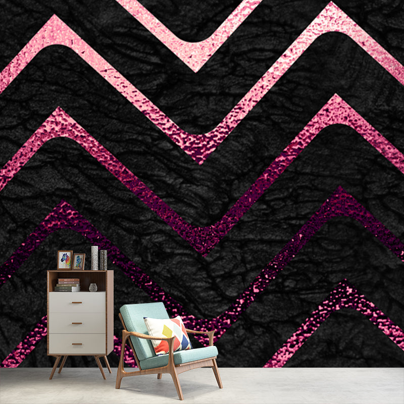 Stylish Chevron Pattern Mural Non-Woven Stain Resistant Dark Color Wall Art for Home Clearhalo 'Wall Decor' 'Wall Mural' 1506045